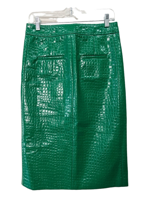 Tibi Size 2 Green Faux Leather Croc Embossed High Rise Front Slit Midi Skirt Green / 2