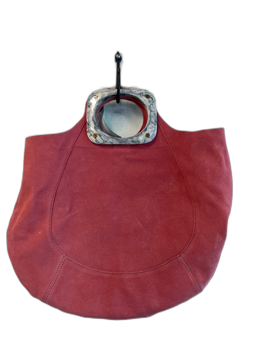 By Anthropologie Blush Pink Leather Suede Magnetic Snap Top Handle Tote Bag Blush Pink