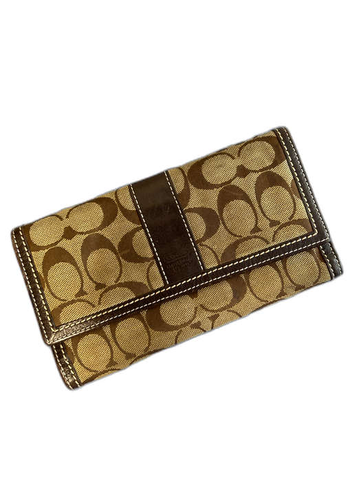 Coach Brown Leather & Canvas logo Snap Closure Zip Pocket Sean Utility Wallet Brown