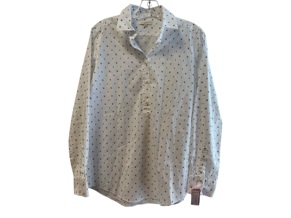 Ann Mashburn Size M White Cotton Collared 1/2 Button Long Sleeve Butterfly Top White / M