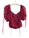 Free People Size XS Pink & Multi Viscose Off Shoulder Balloon Sleeve Shirred Top Pink & Multi / XS