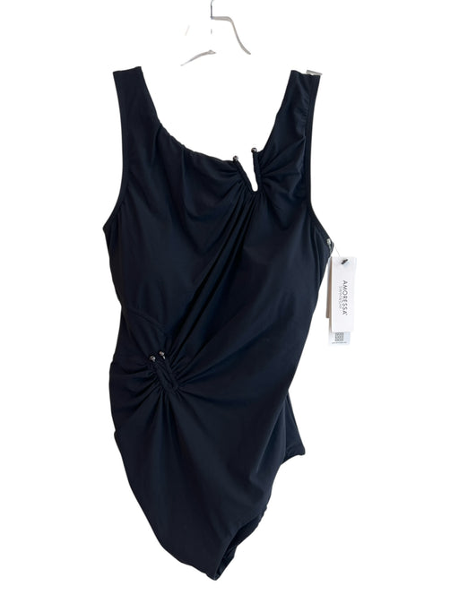 Amoressa Size 8 Black Nylon Blend One Piece Solid Scrunch Detail Swimsuit Black / 8