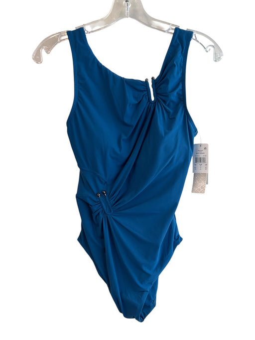 Amoressa Size 8 Blue Nylon Blend One Piece Solid Scrunch Detail Swimsuit Blue / 8