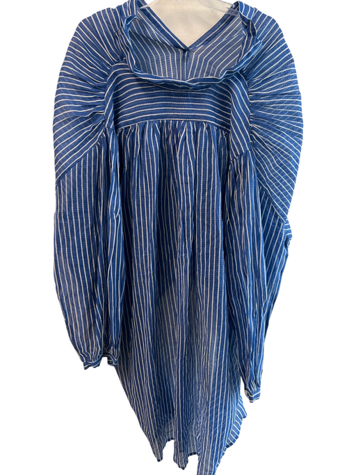 Mes Demoiselles Size One Size Blue Cotton Semi Sheer Striped V Neck Dress Blue / One Size