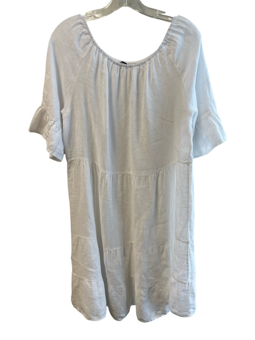Saks Fifth Avenue Size S White Linen Wide Round Neck Half Sleeve Ruffle Dress White / S