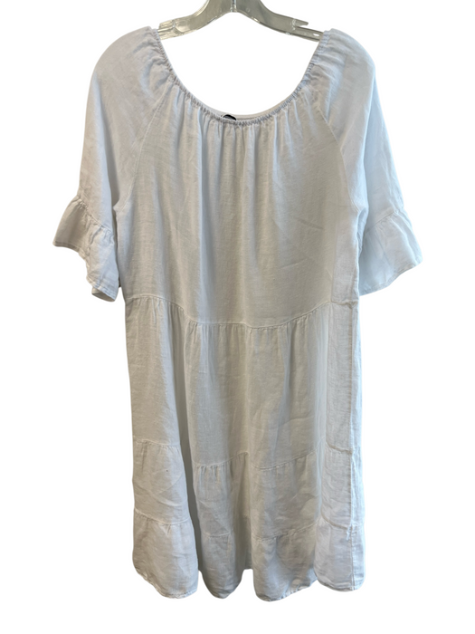 Saks Fifth Avenue Size S White Linen Wide Round Neck Half Sleeve Ruffle Dress White / S