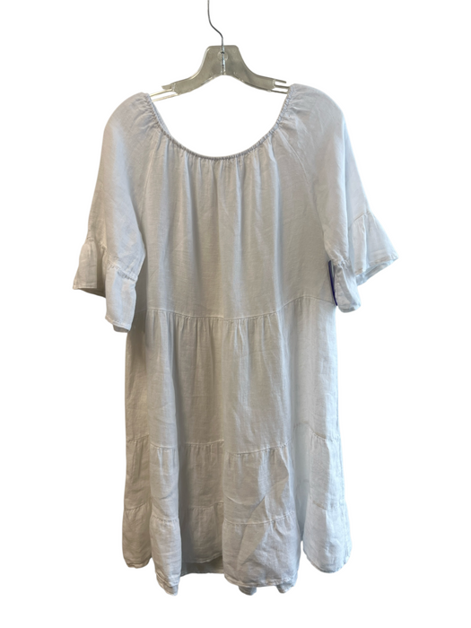 Saks Fifth Avenue Size S White Linen Wide Round Neck Half Sleeve Ruffle Dress White / S