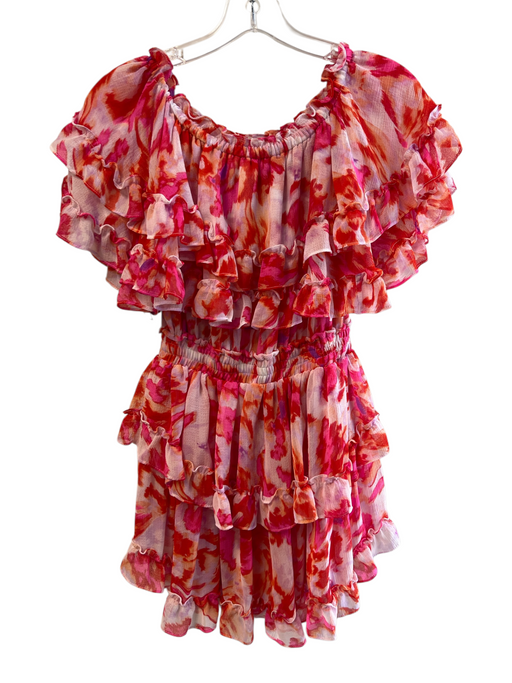 Misa Size XS Pink & Red Polyester Off Shoulder Ruffle Detail Knee Length Dress Pink & Red / XS