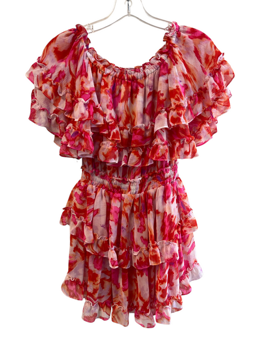 Misa Size XS Pink & Red Polyester Off Shoulder Ruffle Detail Knee Length Dress Pink & Red / XS
