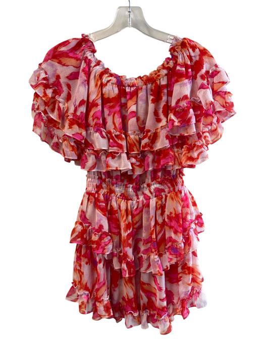 Misa Size XS Pink & Red Polyester Off Shoulder Ruffle Detail Knee Length Dress Pink & Red / XS