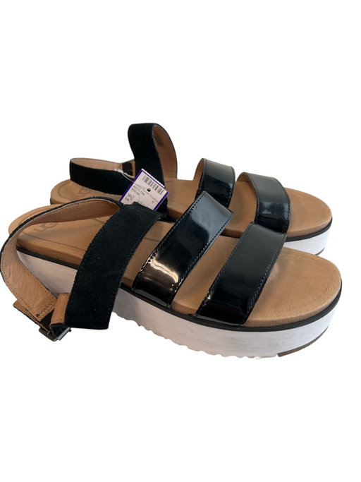 Ugg Shoe Size 9.5 Black Leather Open Toe & Heel Strappy Platform Shoes Black / 9.5