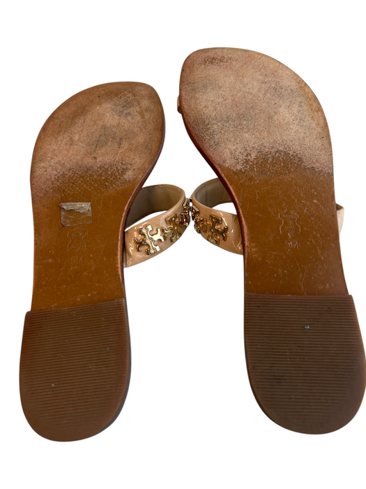 Tory Burch Shoe Size 9 Brown Leather Gold hardware toe strap Open Heel Shoes Brown / 9