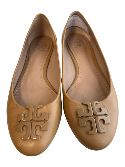 Tory Burch Shoe Size 7 Brown Leather Round Toe Logo Flats Shoes Brown / 7
