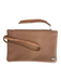 Callista Brown Leather Silver Hardware Zip Close Wristlet Bag Brown / S