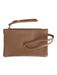 Callista Brown Leather Silver Hardware Zip Close Wristlet Bag Brown / S