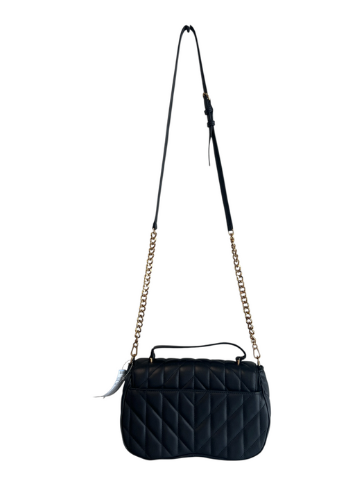 Karl Lagerfeld Black Leather Gold hardware Quilted Twist Lock Crossbody Purse Black / M