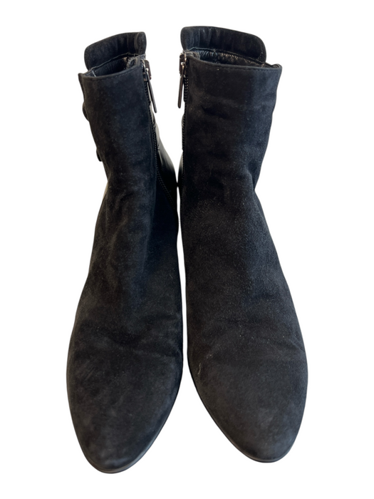 Aquatalia Shoe Size 8.5 Black Suede Pointed Toe Silver Hardware Side Zip Booties Black / 8.5