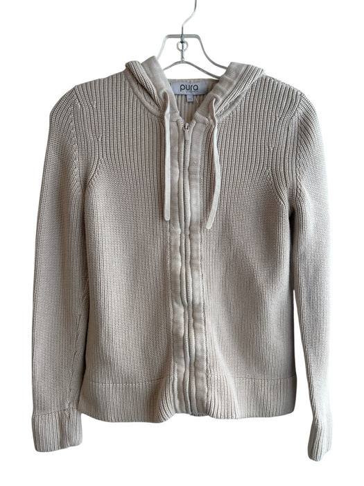 Pura Cashmere Size XS Beige Cotton Hood Zip Front Knit Long Sleeve Sweater Beige / XS