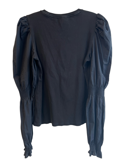 Veronica Beard Jeans Size M Black Cotton Blend Crew Neck Long Puff Sleeve Top Black / M