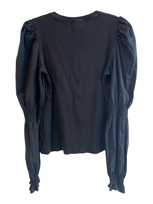 Veronica Beard Jeans Size M Black Cotton Blend Crew Neck Long Puff Sleeve Top Black / M