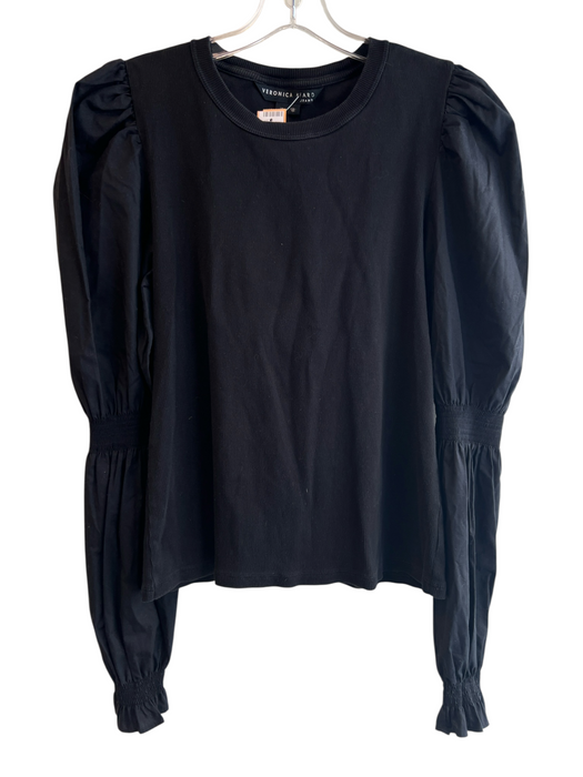Veronica Beard Jeans Size M Black Cotton Blend Crew Neck Long Puff Sleeve Top Black / M