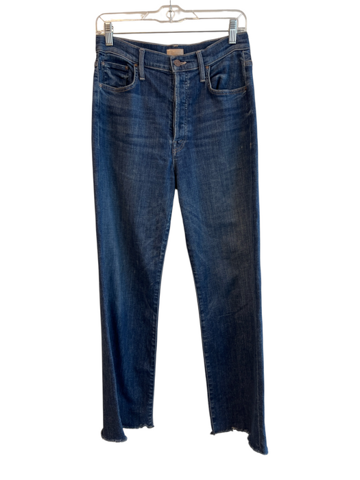 Mother Size 29 Dark Wash Cotton High Rise Button Fly Straight Leg Raw Hem Jeans Dark Wash / 29