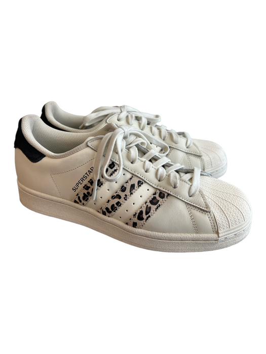 Adidas Shoe Size 8.5 White & Animal Leather Round Toe Lace Up 3 Stripe Shoes White & Animal / 8.5