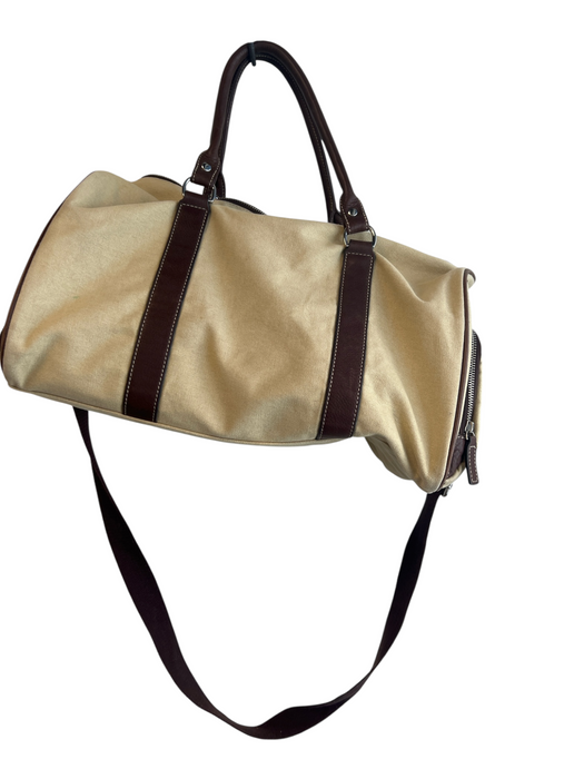 Peter Millar Tan & Brown Canvas Zip Close Inside & Outside Pockets Duffle Bag Tan & Brown / L