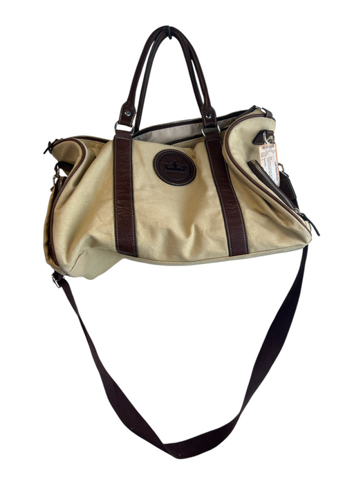Peter Millar Tan & Brown Canvas Zip Close Inside & Outside Pockets Duffle Bag Tan & Brown / L
