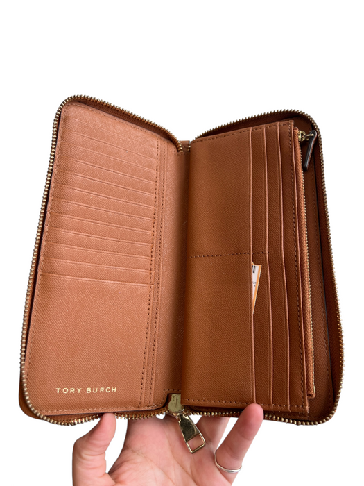 Tory Burch Brown Leather Zip Close Inside Pocket Wristlet Wallets Brown