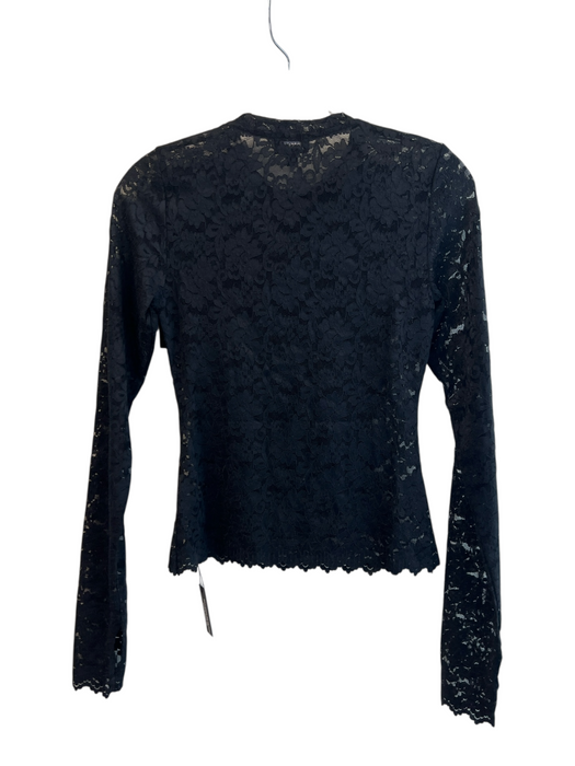 AFRM Size XS Black Nylon Blend Long Sleeve Lace Semi Sheer Round Neck Top Black / XS