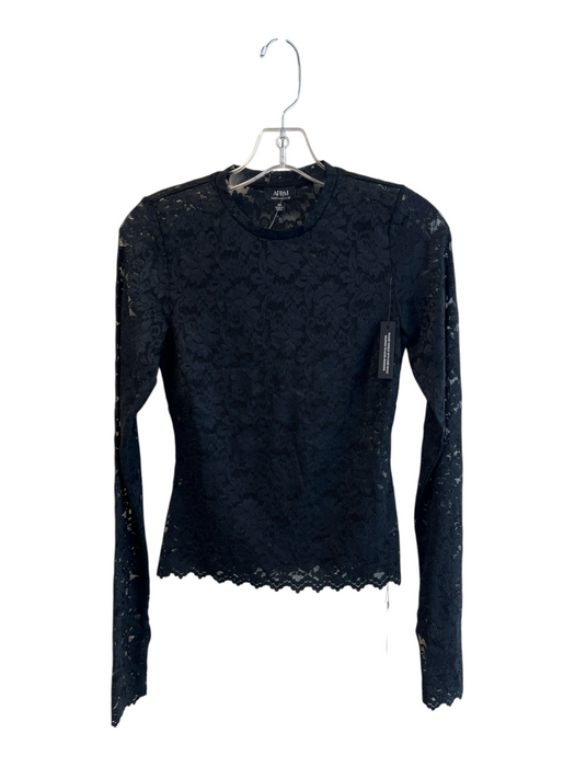 AFRM Size XS Black Nylon Blend Long Sleeve Lace Semi Sheer Round Neck Top Black / XS