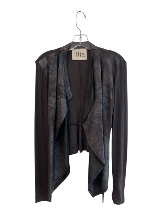 illia Size 4 Brown Genuine Leather Modal Long Sleeve Wrap Top Brown / 4