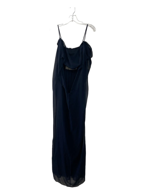 Teri Jon Size 4 Navy Silk Back Zip Jeweled Sleeveless Lined Gown Navy / 4