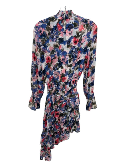 Misa Size Small White, Pink & Blue Polyester Long Sleeve Smocked Neck Dress White, Pink & Blue / Small