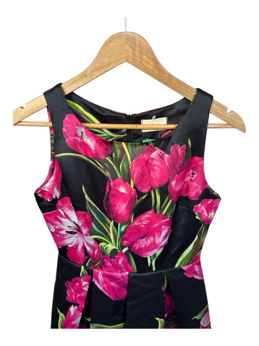 ZKuattra Size S Black & Pink Polyester Blend Sleeveless Flowers Pleated Gown Black & Pink / S