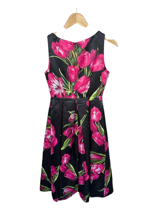 ZKuattra Size S Black & Pink Polyester Blend Sleeveless Flowers Pleated Gown Black & Pink / S