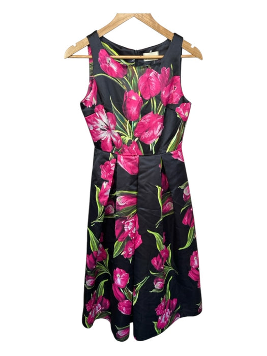 ZKuattra Size S Black & Pink Polyester Blend Sleeveless Flowers Pleated Gown Black & Pink / S