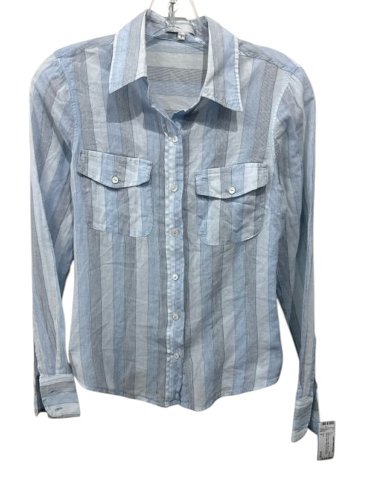 Vince Size 6 Blue & Grey Cotton Striped Long Sleeve Collar Button up Top Blue & Grey / 6