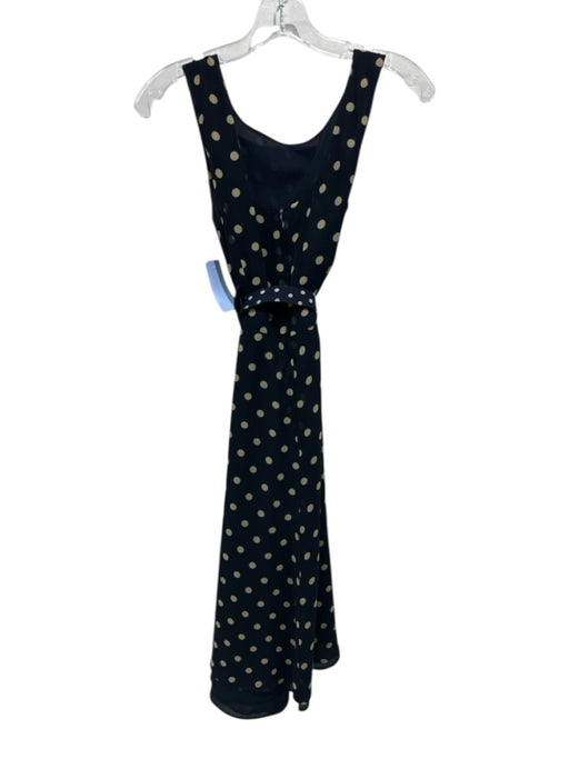 Max Mara Size 6 Navy & Beige Silk Sleeveless Polka Dot Scoop Neck Midi Dress Navy & Beige / 6