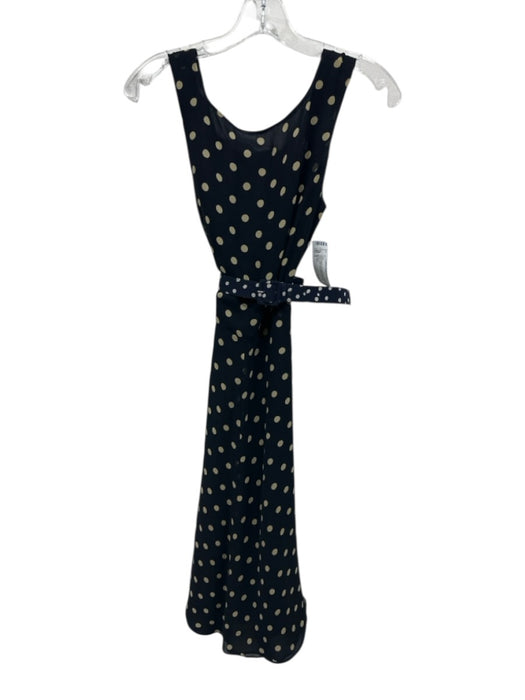 Max Mara Size 6 Navy & Beige Silk Sleeveless Polka Dot Scoop Neck Midi Dress Navy & Beige / 6