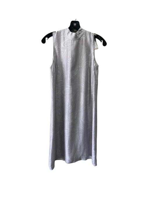 J. McLaughlin Size XS Gray & White Silk Blend Sleeveless Wavy Mock Neck Dress Gray & White / XS