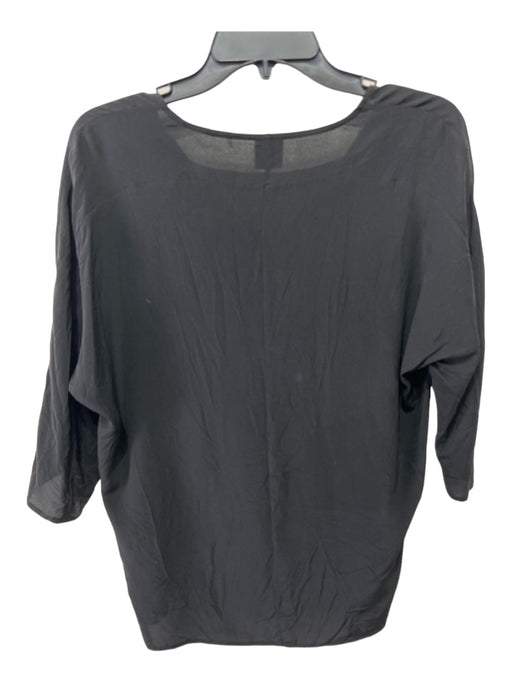 Ecru Size S Black Silk V Neck 3/4 Sleeve Batwing Top Black / S