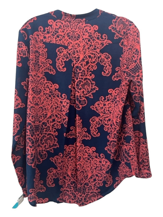 Lilla P Size S Blue & Pink Polyester Abstract Paisley Long Sleeve V Neck Top Blue & Pink / S