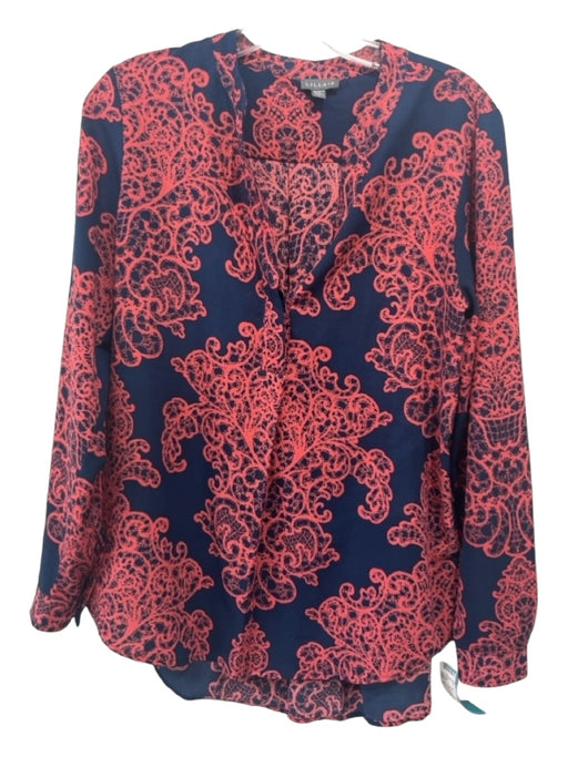 Lilla P Size S Blue & Pink Polyester Abstract Paisley Long Sleeve V Neck Top Blue & Pink / S