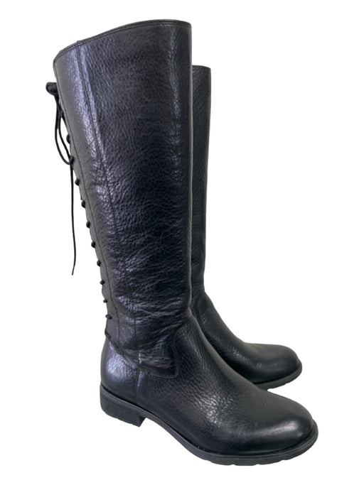 Aqua Shoe Size 9.5 Black Leather Knee High Lace Up Back Round Toe Boots Black / 9.5