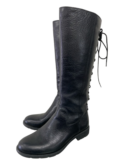 Aqua Shoe Size 9.5 Black Leather Knee High Lace Up Back Round Toe Boots Black / 9.5