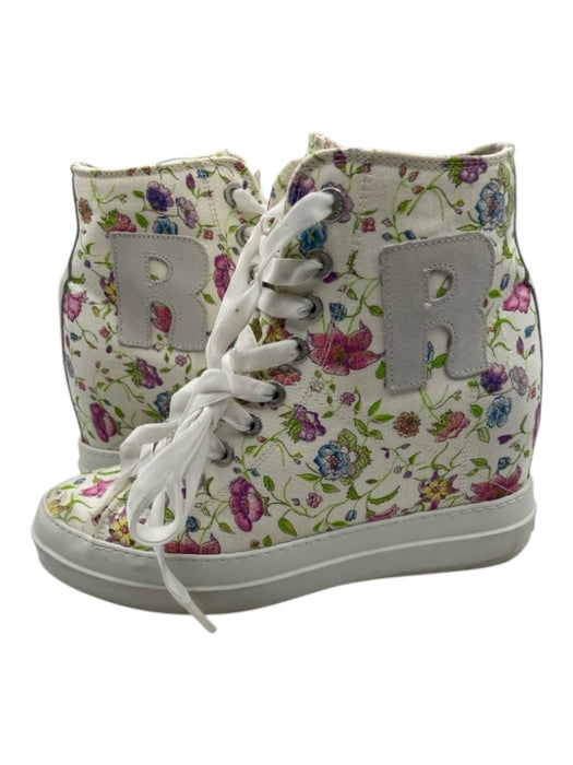 Rucoline Shoe Size 40 White, Green, Pink Canvas Velvet Ribbon Floral Sneakers White, Green, Pink / 40