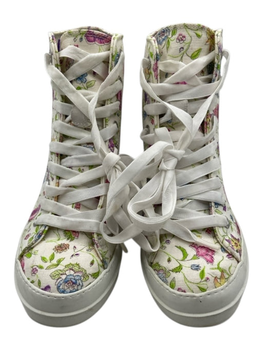 Rucoline Shoe Size 40 White, Green, Pink Canvas Velvet Ribbon Floral Sneakers White, Green, Pink / 40