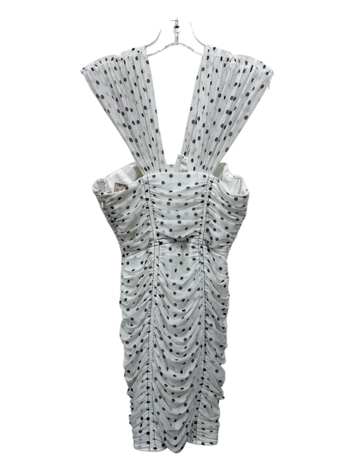 Self-Portrait Size Small White & Black Sleeveless Polka Dot Boning Ruched Dress White & Black / Small